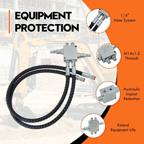 Mini Excavator Cushion Valve Kit For Smooth Rotation And Shock Absorption, featuring 1/4 inch hose system and M14x1.5 thread.
