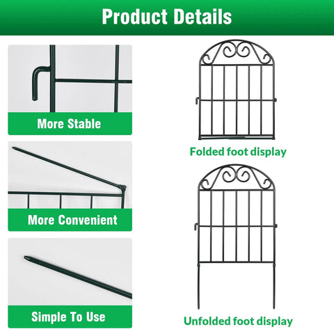10 Panel Collapsible Garden Fence For Dogs And Rabbits Black Rustproof Metal Wire Arched Border with folding foot display