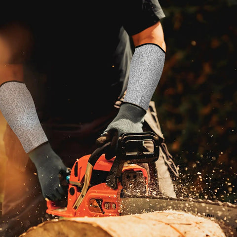 Solid Cut Resistant Forearm Sleeves With A Grippy Nonslip Fit And Thick Reinforced Seaming Built To Dodge Splinters And Scratches On Rough Worksites Or Weekend Garden Projects Reliable Armor That Stays Locked In Wherever You Hustle during chainsaw use.