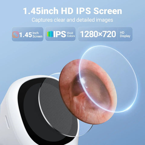 All In One Ear Scope Otoscope With Built In Light 1.45 Inch IPS Display 3.9mm Ear Camera No Phone Needed Standalone HD CMOS Sensor For Quick Home Ear Checks. 1.45-inch IPS screen, 1280x720 display