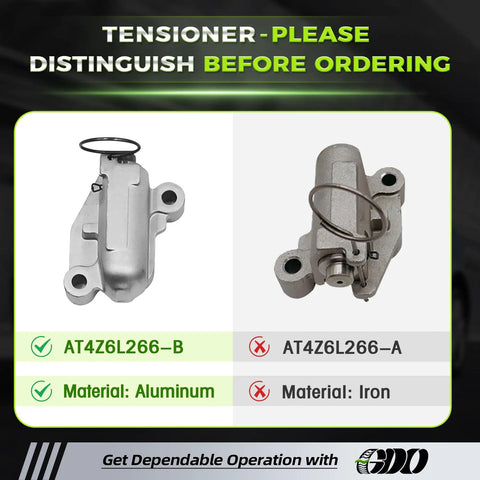 Comparison of aluminum and iron tensioners for 3.5 EcoBoost Timing Chain Kit With Tensioner For 2011 To 2017 3.5L EcoBoost Engines