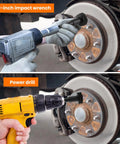 Garage Ready Brake Hub Cleaning And Resurfacing Kit used with impact wrench and power drill on car brake rotor