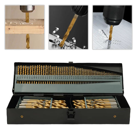 Rock Solid 115 Pc Cobalt Drill Bits Set Made From High Speed Steel Twist Jobber Kit With Metal Index Case For Drilling Iron And Stainless Steel Plastic Wood From 1/16 Inch To 1/2 Inch Tough Gear in metal case