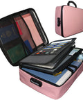 Pink Fireproof And Waterproof Document Organizer Box With Lock For Important Papers, Multi Layer Safe Storage