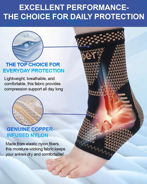 Copper Infused Ankle Brace Compression Sleeve For Men And Women Foot Pain Relief Sprain Recovery Achilles Tendonitis Support Daytime Or Night Use Lightweight Breathable 3D Knit Ergonomic Design