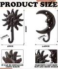 Solid As A Rock Vintage Cast Iron Sun Moon Wall Hooks Heavy Duty Decorative Hanging Hangers For Coats Scarves Bags Towels Keys Real Deal Storage Upgrade With Hardware Included For Everyday Use size dimensions with sun moon hooks