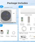 Slick Dual Zone Mini Split Air Conditioner 36000 BTU Wall Mounted Ductless Unit With Energy Star Rated Inverter Compressor package contents.