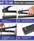 Super Cool Compact Rivet Nut Tool Kit With Portable Riveter Setter Set And Metric Mandrels Plus Essential Rivnuts Assortment Featuring Threaded Insert Capability And Premium Blue Storage Case For Smooth DIY Jobs, rivet nut installation steps