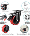 Beefy 4 Inch Caster Wheels Set Of 4 2200 Lbs Capacity Silent Swivel With Brake Rigid TPR Rubber Wheels Locking Industrial Plate