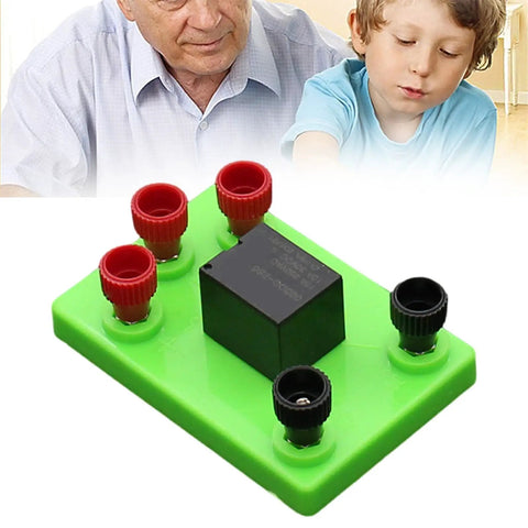 3V Electromagnetic Relay Experiment Kit For STEM Learning Hands On Science Projects with green base and connectors.