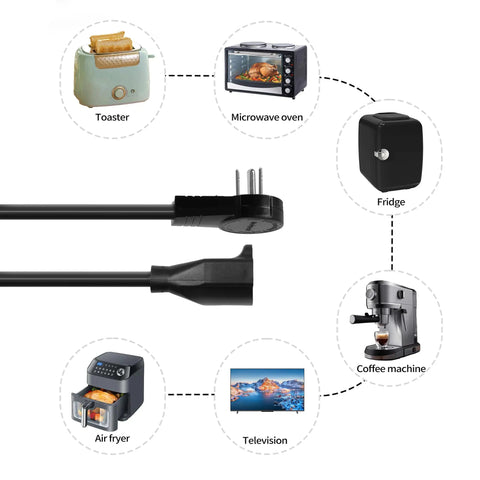 Flat Plug Extension Cord With 360 Degree Rotating Right Angle Plug, 1 Foot, 14 AWG 3 Prong Grounded Cable with appliances