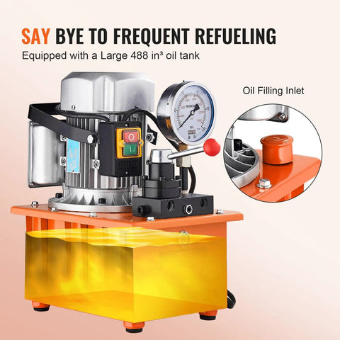 Electric Hydraulic Pump Power Pack 10000 PSI 750W 110V 488 In3 8L Capacity Double Acting Manual Valve Lever Switch Electric Driven Hydraulic Pump For Punching Bending And Jack Machines Workhorse With Three 9.8 Ft Extension Hoses