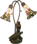 Mermaid And Lily Flowers Tiffany Style Stained Glass Accent Table Lamp 20 Inch Tall Elegant Nightstand Light With Warm White Glow