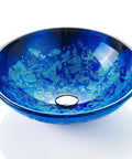 Star Blue Ocean Mystery Glass Vessel Sink For Above Counter Vanity, Tempered Deco Glass Bowl With Pop Up Drain, Starry Blue Finish