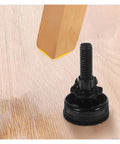 15Pcs Heavy Duty Furniture Levelers Replacement Metal Leveling Feet For Stable Installations On Uneven Floors, Eliminating Wobble, Vibration, And Noise With Smooth, Quiet Performance. Black leveling foot under wooden furniture leg on floor.