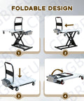 Electric Hydraulic Lift Table Cart Featuring Plug And Play One Touch Operation With Slick Retractable Scissor Frame For Smooth Cargo Hauling Heavy Duty Mobile Dolly That Folds Flat with foldable design.
