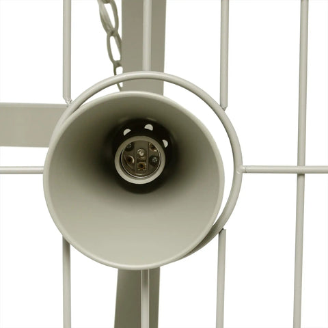 Close-up of downlight socket on Oil Rubbed Bronze Two Light Kitchen Pot Rack with Downlights, heavy duty steel frame visible