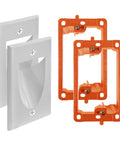 Two Pack Wall Plate Cable Pass Through With Bracket In Wall Cable Management Kit Recessed Wall Plate Pair With Single Gang Low Voltage Mounting Bracket Decorator Cover For Low Voltage Cables Hide TV Cords Neat Clean Wall Setup