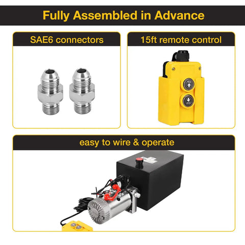 Built Tough Pro Grade Hydraulic Power Unit 15 Quart With 12V DC Motor And 3200 PSI Single Acting Dump Trailer Pump parts