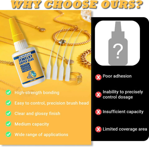 Clear Jewelry Glue For Accessories Quick Dry Cyanoacrylate Adhesive 30g with droppers and charm accessories shown