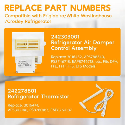 Upgraded Air Damper Control Assembly And Refrigerator Thermistor Kit For Frigidaire Crosley White Westinghouse Refrigerators Replaces