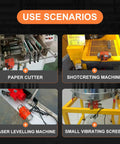 Powerful 100W Single Phase Concrete Vibrator Motor 110V displayed in varied equipment use scenarios like cutters and screens.