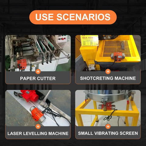 Powerful 100W Single Phase Concrete Vibrator Motor 110V displayed in varied equipment use scenarios like cutters and screens.