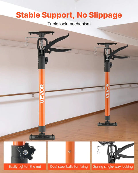Sturdy Telescopic Support Pole For Cabinets, 2-Pack Steel Third Hand Tool Adjustable Quick Support Rod 154 Lbs Capacity shown in use with triple lock mechanism.