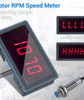 Digital Red LED Tachometer RPM Speed Meter For 110V 230V Motors With Hall Proximity Switch NPN Sensor 10 To 9999 RPM