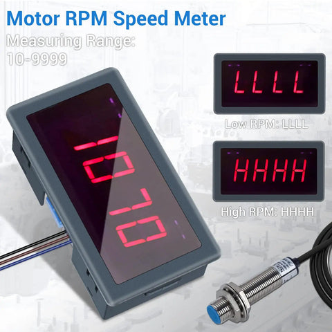 Digital Red LED Tachometer RPM Speed Meter For 110V 230V Motors With Hall Proximity Switch NPN Sensor 10 To 9999 RPM