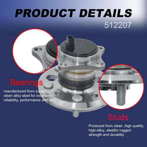 Rear Right Wheel Bearing And Hub Assembly For Toyota Avalon Camry Solara Highlander Lexus ES300 ES330 ES350 2001-2012 Rear ABS Compatible Replacement Drop-In Direct Fit For Easy Install close-up