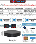 Specifications chart for Turntable Display Stand With Remote Control, 7.87 Inch 360 Degree Electric Lazy Susan, including features and accessories.
