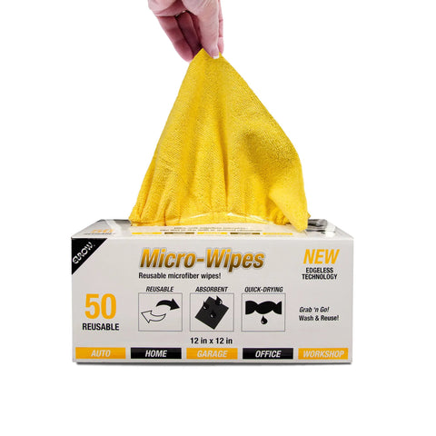 Eurow yellow microfiber cleaning wipes in a dispenser box, 12x12 in, 50-pack