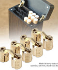 Solid Copper Barrel Hinges 4 Pack 8x18 Mm 180 Degree Cabinet Hinge, compact copper hinges in front of wooden box, durable and sturdy.