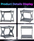 Space Saving Dual Layer 3D Printing Workstand with pull out shelves and metal damping slides, shown from various angles.