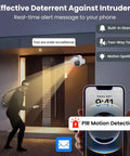 2K Ultra HD Outdoor Wireless Security Camera spotlight deterring intruder with AI motion detection, 2-way talk, and siren