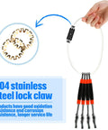 Hand holding a 304 stainless steel lock claw with corrosion-resistant parts and black-red handles for secure grip.