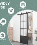 Glass Barn Door Panel 42 Inch By 96 Inch With Frosted Tempered Glass And Carbon Steel Pre Drilled Frame for modern home interiors