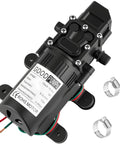 Heavy Duty 12 Volt Dc Diaphragm Water Pump With Hose Clamps For Rv Camper Marine And Utility Work, compact design with wiring cables.
