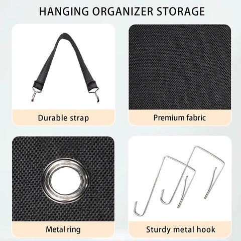 Get Your Closet Organized With This Super Cool Hanging Organizer Designed For Leggings Jeans And Clothes Featuring Twenty Four Compartments; shows strap, fabric, ring, hooks