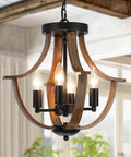Four Light Farmhouse Pendant Lighting Featuring Rustic Faux Wood Chandelier Details And Sleek Flush Mount Fixture For Kitchen Island Dining Room, 16in diameter.