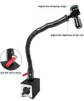 Front view of Indicator Holder With Magnetic Base Stand Aluminum Strut And Steel Flexible Arm For Dial And Test Indicators Pro Grade Heavy Duty 176 Lbs Max Load Tool Accessory.