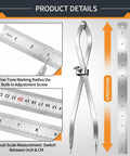 Dead Center Precision 12 Inch Radius Divider Tool And Layout Compass with dual-scale ruler for accurate measurements.