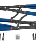 Heavy Duty 16 Inch Snap Ring Pliers Set For Internal And External Rings With Straight 45 Degree And 90 Degree Tips, blue handles