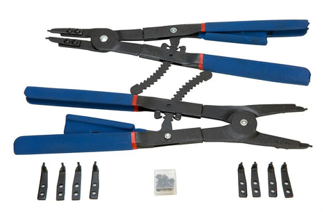 Heavy Duty 16 Inch Snap Ring Pliers Set For Internal And External Rings With Straight 45 Degree And 90 Degree Tips, blue handles