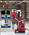 Magnetic Drill Press For Steel And Metal, 1.57 Inch Boring Diameter, 1450W Motor, showcasing drilling and coring features.
