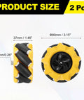 MECCANIXITY Mecanum wheels set, 80mm, yellow with black ABS rollers for left and right omnidirectional wheels (2-pack)