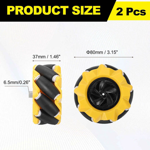 80mm Mecanum Wheel Set For Smart Robot Cars And DIY Projects Omnidirectional Wheels With ABS Rubber 2 Pack Yellow