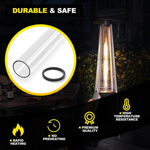 Beefed Up Replacement Quartz Glass Tube With Rubber Ring For Four Sided Pyramid Patio Heaters 49.5 Inch Tall And 4 Inch Diameter