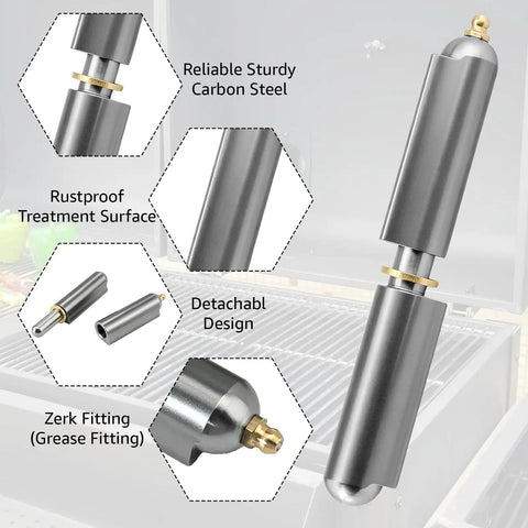 5 Pack Of 6 Inch Heavy Duty Weldable Bullet Barrel Hinges with Grease Fittings close-up of zerk fitting and carbon steel design.